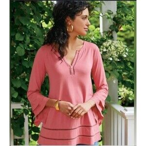 Soft Surroundings Imogen Top in Rosebud Sz M | Feminine Boho Flowy eyelet